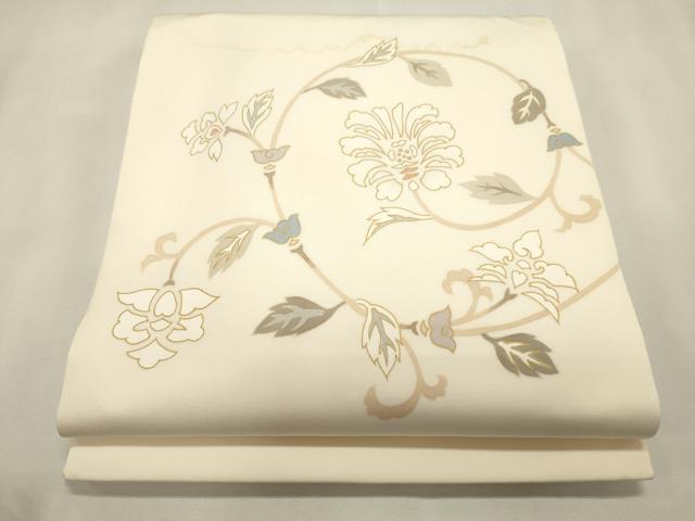 平和屋着物●塩瀬 九寸開き名古屋帯 花唐草文 正絹 逸品 CABH6780dy