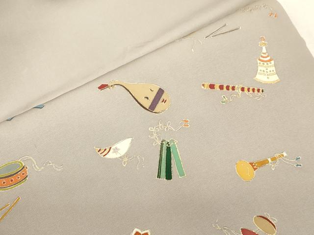 平和屋着物●塩瀬 九寸名古屋帯 楽器文 金彩 正絹 逸品 CABH6784dy