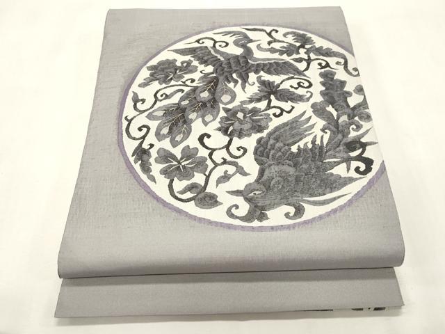 平和屋着物●太鼓柄袋帯 すくい織 孔雀花文 正絹 逸品 CABH6787dy