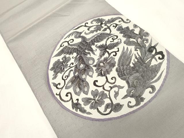 平和屋着物●太鼓柄袋帯 すくい織 孔雀花文 正絹 逸品 CABH6787dy