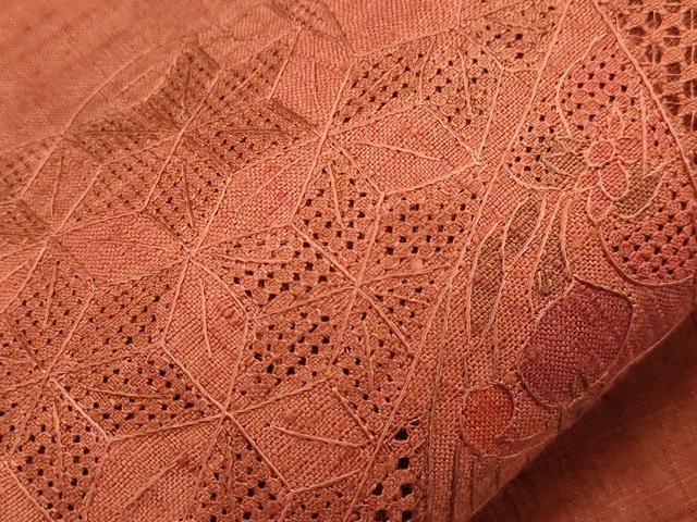 平和屋着物●中国三大刺繍 スワトウ刺繍 総刺繍 太鼓柄袋帯 紬地 色紙重ね草花文 正絹 逸品 未使用 CABH6790dy