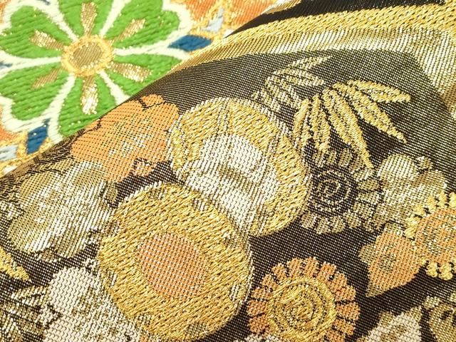 平和屋着物●西陣 川島織物 六通柄 本袋帯 亀甲花文 金糸 正絹 逸品 CABH6791dy