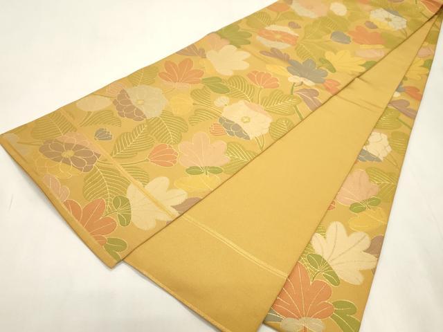 平和屋着物●織物一筋名門 織悦 全通柄 本袋帯 草花文 金糸 正絹 逸品 CABH6794dy