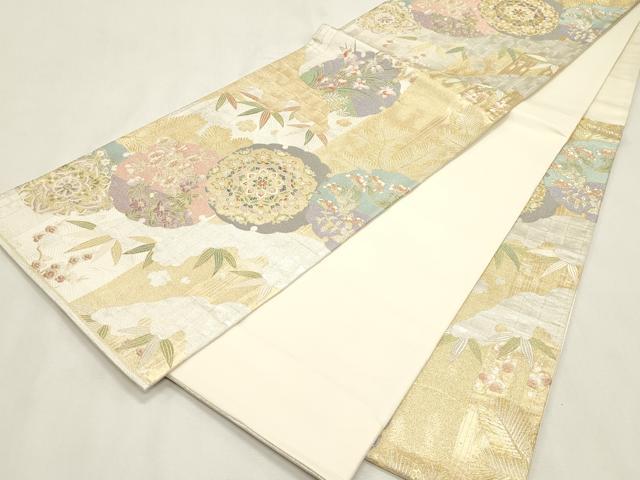 平和屋着物●六通柄袋帯 煌輝箔錦 雪輪草花文 金銀糸 正絹 逸品 未使用 CABH6797dy