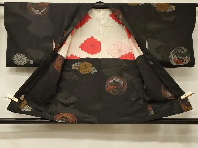 平和屋着物#羽織 寿光織 草花丸文 黒地 銀糸 正絹 逸品 CABH6809in