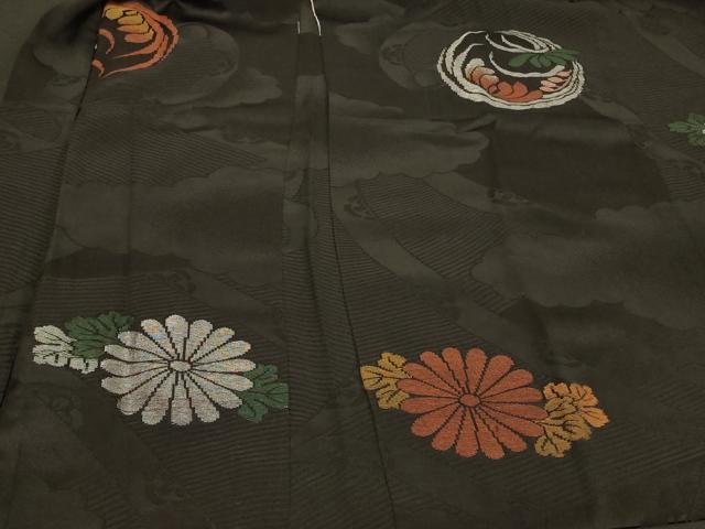 平和屋着物#羽織 寿光織 草花丸文 黒地 銀糸 正絹 逸品 CABH6809in