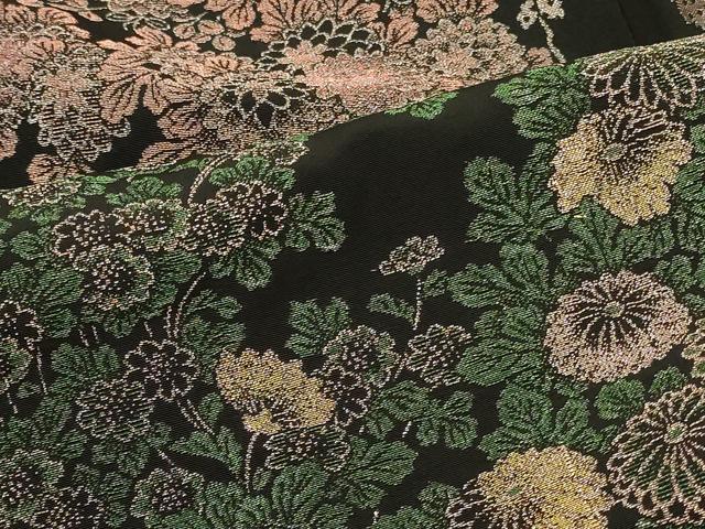 平和屋着物#羽織 寿光織 草花文 黒地 金糸 正絹 逸品 CABH6824in