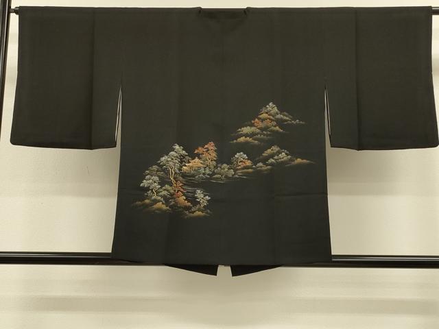 平和屋着物#道行コート 寿光織 風景文 黒地 金銀糸 正絹 逸品 CABH6827in