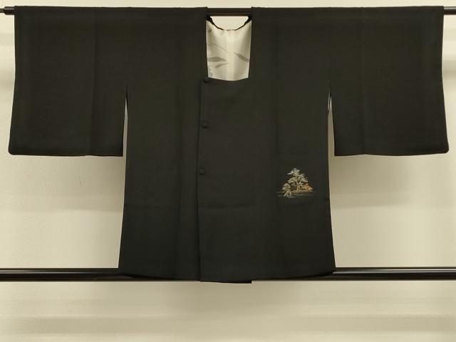 平和屋着物#道行コート 寿光織 風景文 黒地 金銀糸 正絹 逸品 CABH6827in