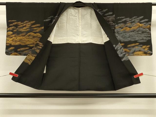平和屋着物#羽織 寿光織 遠山雲重ね文 黒地 金糸 正絹 逸品 CABH6836in