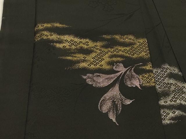 平和屋着物#羽織 寿光織 霞舞葉文 黒地 金銀糸 正絹 逸品 CABH6837in