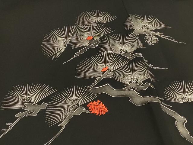 平和屋着物#羽織 刺繍 枝松文 黒地 正絹 逸品 CABH6840in
