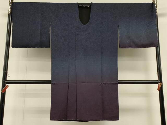 平和屋着物∞道行コート リバーシブル 花唐草地紋 暈し染め 黒地 ロング丈 正絹 逸品 未使用 CABH6858in