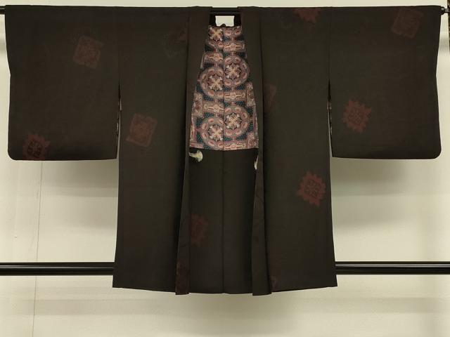 平和屋着物#羽織 地紋起こし 色紙花文 黒地 正絹 逸品 CABH6869in