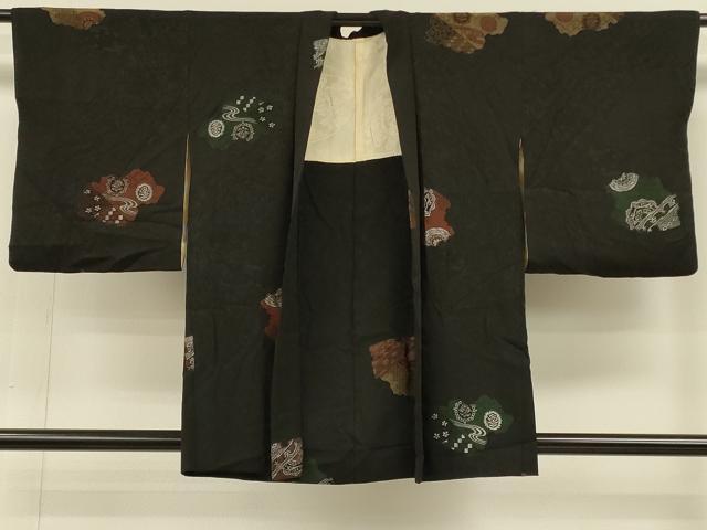 平和屋着物#羽織 寿光織 流水正倉院花文 黒地 銀糸 正絹 逸品 CABH6885in