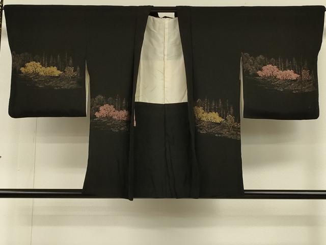 平和屋着物#羽織 寿光織 遠山樹林文 黒地 金糸 正絹 逸品 CABH6888in