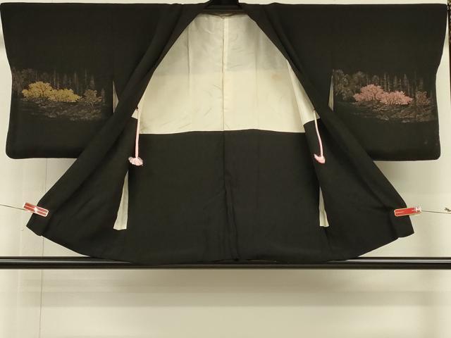 平和屋着物#羽織 寿光織 遠山樹林文 黒地 金糸 正絹 逸品 CABH6888in