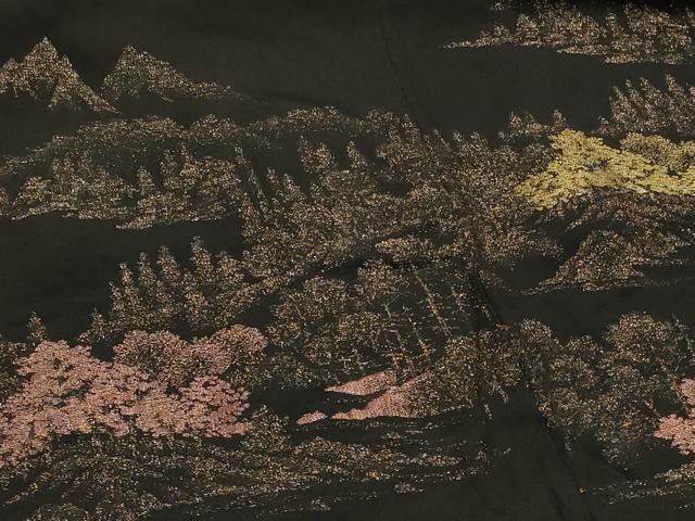 平和屋着物#羽織 寿光織 遠山樹林文 黒地 金糸 正絹 逸品 CABH6888in