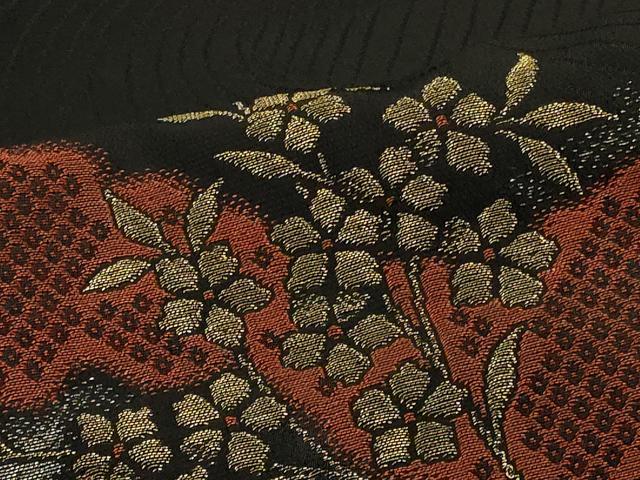 平和屋着物#羽織 寿光織 霞枝花文 黒地 金銀糸 正絹 逸品 CABH6892in