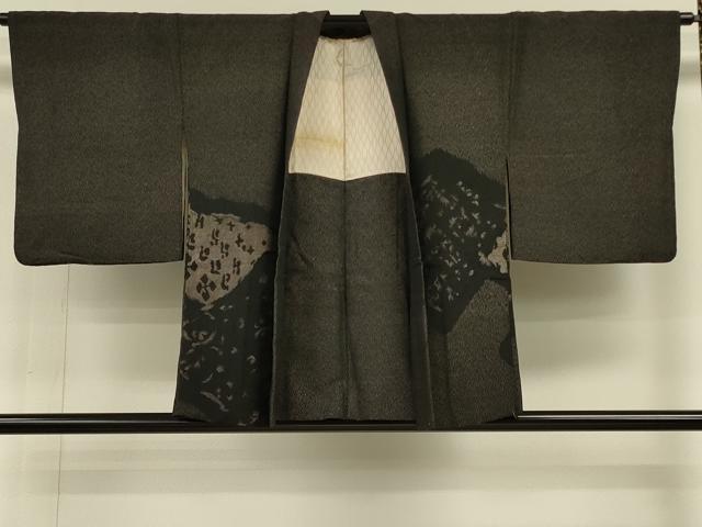 平和屋着物#羽織 寿光織 抽象花文 黒地 銀糸 正絹 逸品 CABH6893in