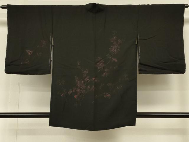 平和屋着物#羽織 寿光織 枝花文 黒地 銀糸 正絹 逸品 未使用 CABH6899in