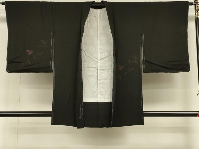 平和屋着物#羽織 寿光織 枝花文 黒地 銀糸 正絹 逸品 未使用 CABH6899in