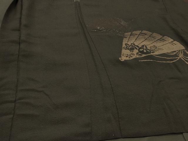 平和屋着物#羽織 寿光織 扇面花文 黒地 銀糸 正絹 逸品 CABH6901in