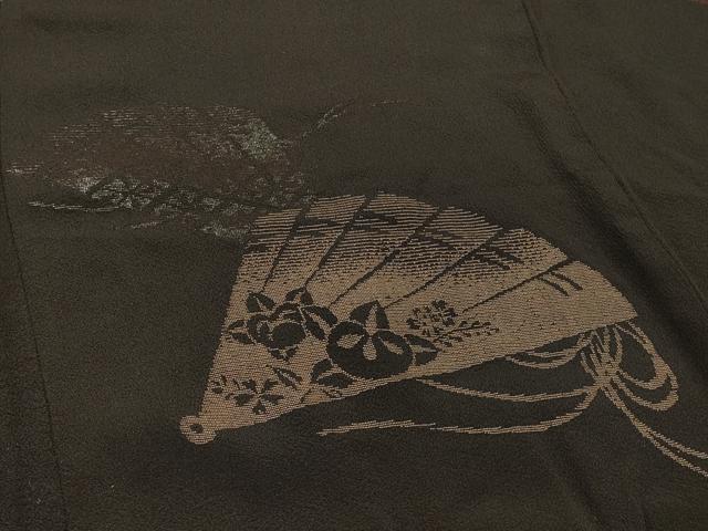 平和屋着物#羽織 寿光織 扇面花文 黒地 銀糸 正絹 逸品 CABH6901in
