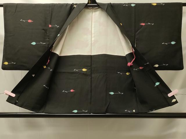 平和屋着物#羽織 枝花文 黒地 正絹 逸品 CABH6907in