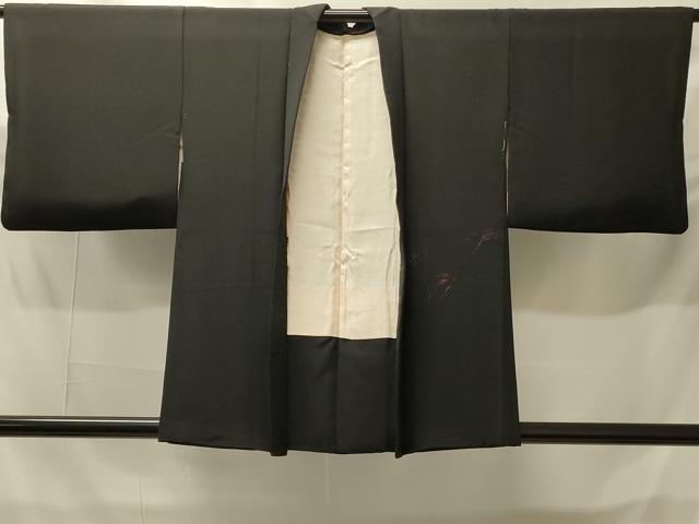 平和屋着物#羽織 寿光織 枝葉文 黒地 銀糸 正絹 逸品 CABH6915in