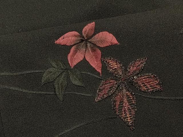 平和屋着物#羽織 総刺繍 枝花文 黒地 金糸 正絹 逸品 CABH6916in