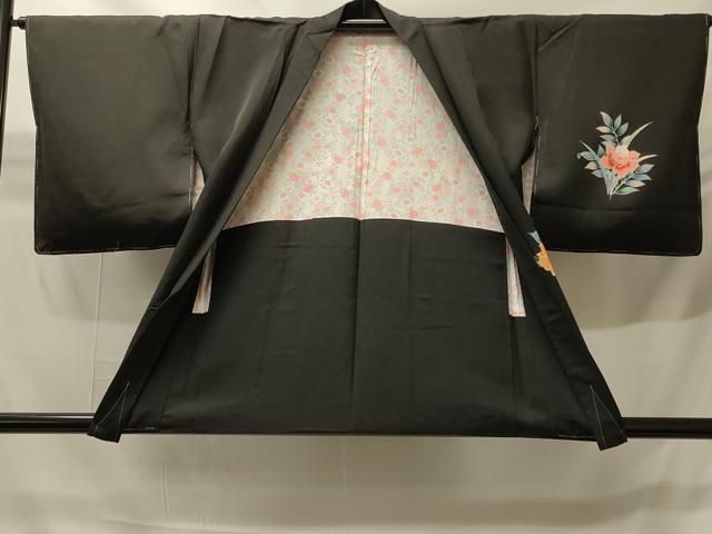 平和屋着物#羽織 友禅 草花文 黒地 正絹 逸品 未使用 CABH6923in
