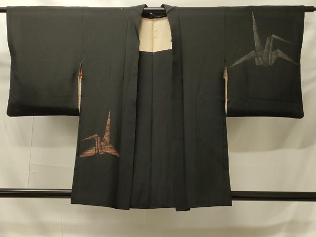 平和屋着物#羽織 寿光織 折り鶴 黒地 金銀糸 正絹 逸品 CABH6926in
