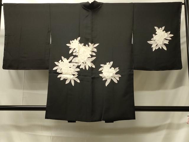 レディース 平和屋着物＃羽織 総刺繍 草花文 黒地 正絹 逸品 CABG3747ua