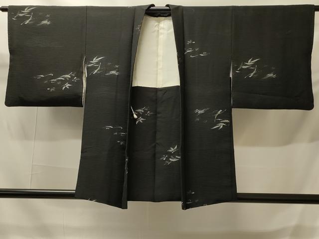 平和屋着物#羽織 寿光織 草葉文 黒地 金銀糸 正絹 逸品 CABH6933in