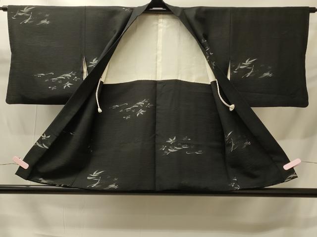 平和屋着物#羽織 寿光織 草葉文 黒地 金銀糸 正絹 逸品 CABH6933in