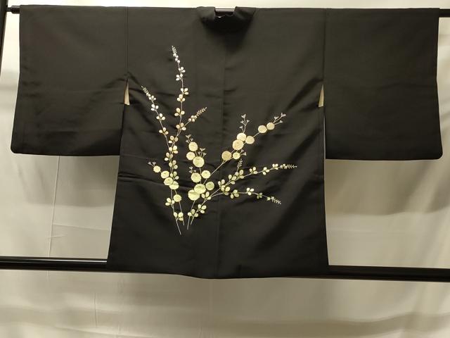 平和屋着物#羽織 総刺繍 枝花文 黒地 金糸 正絹 逸品 CABH6934in
