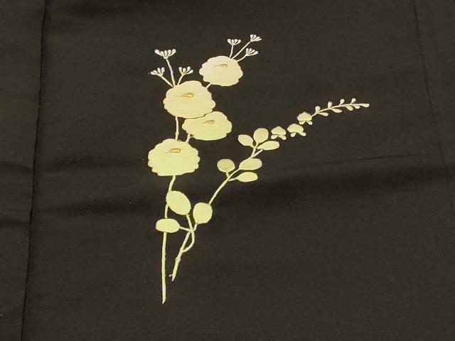 平和屋着物#羽織 総刺繍 枝花文 黒地 金糸 正絹 逸品 CABH6934in