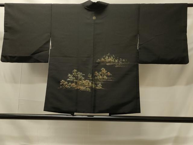 平和屋着物#羽織 寿光織 風景草花文 黒地 金糸 正絹 逸品 CABH6938in