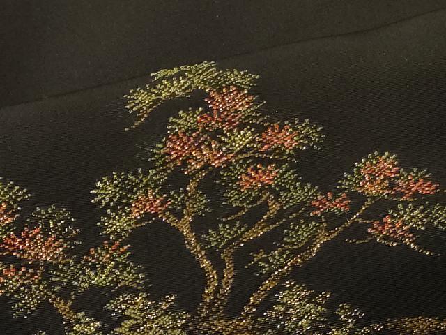 平和屋着物#羽織 寿光織 風景草花文 黒地 金糸 正絹 逸品 CABH6938in