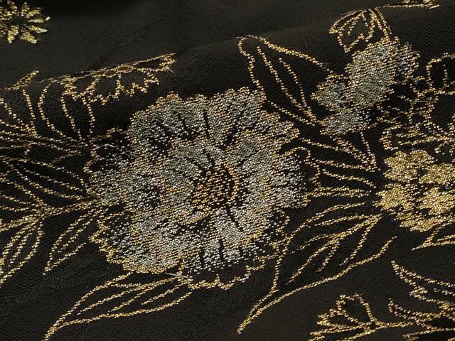 平和屋着物#羽織 寿光織 草花文 黒地 金銀糸 正絹 逸品 CABH6939in