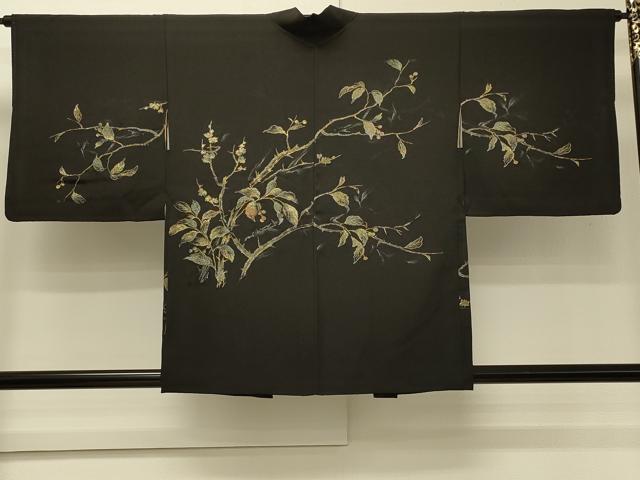平和屋着物#羽織 寿光織 南天文 黒地 金糸 正絹 逸品 CABH6951in