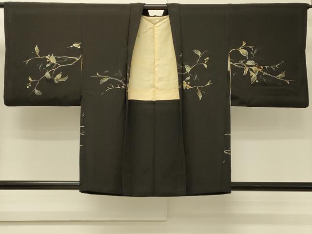 平和屋着物#羽織 寿光織 南天文 黒地 金糸 正絹 逸品 CABH6951in