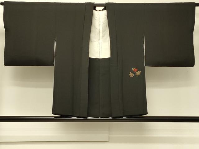平和屋着物#羽織 刺繍 地紙吉祥草花文 黒地 金彩 正絹 逸品 CABH6952in