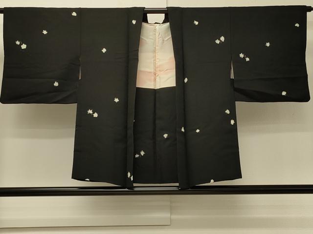 平和屋着物#羽織 絞り 舞花文 黒地 正絹 逸品 CABH6953in