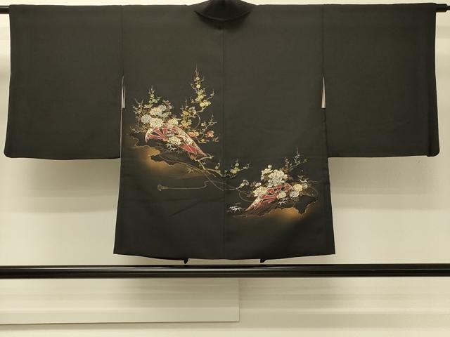 平和屋着物#羽織 寿光織 雲取り片輪車花文 黒地 金銀糸 正絹 逸品 CABH6981in