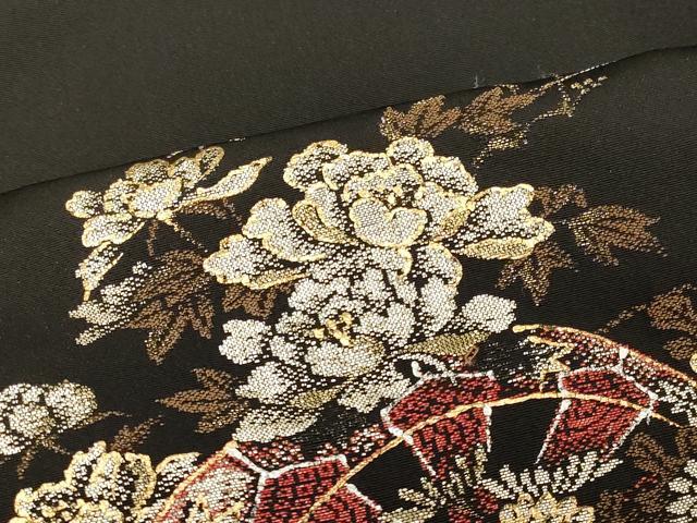 平和屋着物#羽織 寿光織 雲取り片輪車花文 黒地 金銀糸 正絹 逸品 CABH6981in