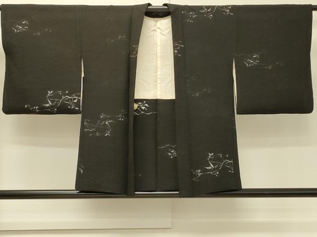 平和屋着物#羽織 寿光織 枝葉文 黒地 金銀糸 正絹 逸品 CABH6982in