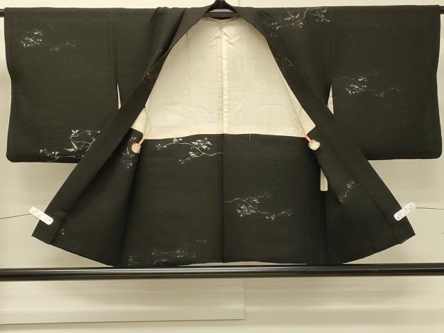 平和屋着物#羽織 寿光織 枝葉文 黒地 金銀糸 正絹 逸品 CABH6982in