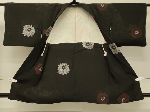 平和屋着物#羽織 寿光織 草花文 黒地 銀糸 正絹 逸品 CABH6983in
